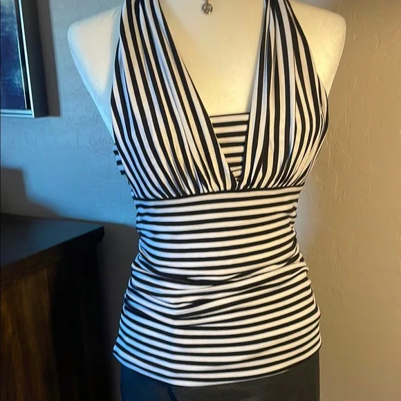 white house black market Black and White Striped Halter Top - Picture 1 of 7